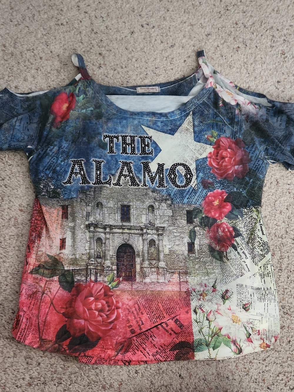Sweet Gisele Multi-Colored Cold Shoulder Blouse Texas Alamo Design Size XL